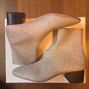 Loeffler Randall Glitter Ankle Booties in Rose Gold